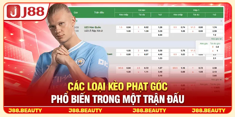 Các loại kèo phạt góc phổ biến trong một trận đấu